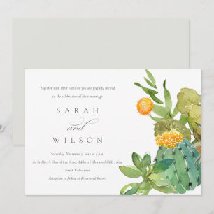 INVITACIÓN SUCCULTE CACTUS FLORAL GARDEN WATERCOLOR BODA