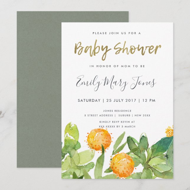 INVITACIÓN SUCCULTE CACTUS FLORAL WATERCOLOR BABY SHOWER (Anverso / Reverso)