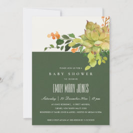 INVITACIÓN SUCCULTE CACTUS FLORAL WATERCOLOR BABY SHOWER