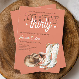 Invitación Sucia Occidental Treinta Vaquera 30 Fiesta de cump