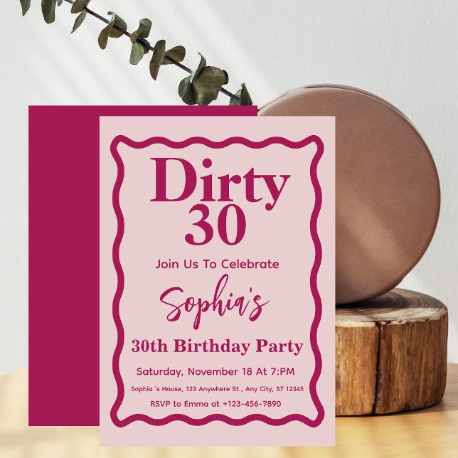 Invitación Sucio 30 Curva De Ondas Rosa Y Magenta 30 Años (Subido por el creador)