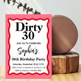 Invitación Sucio 30 Curva Rosa Y Roja 30 cumpleaños