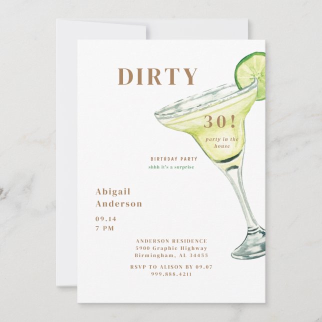 Invitación Sucio 30 Fiestas en la casa Margarita Cumpleaños (Anverso)