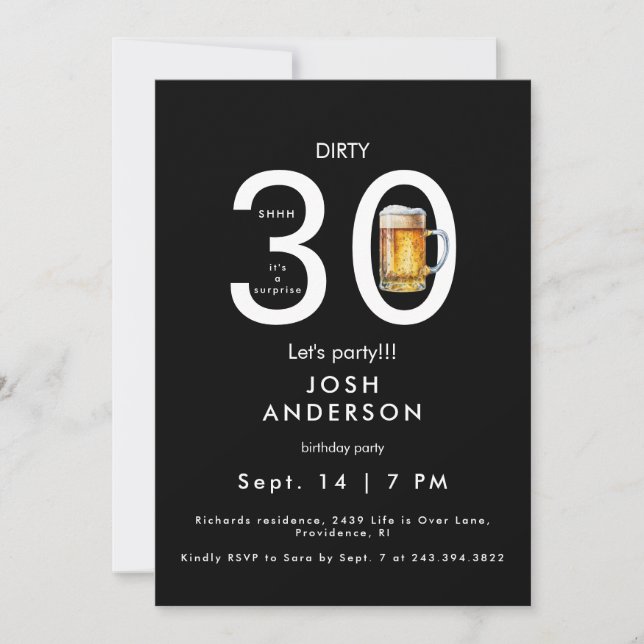 Invitación Sucio 30 Vamos Fiesta Beer Surprise Cumpleaños (Anverso)