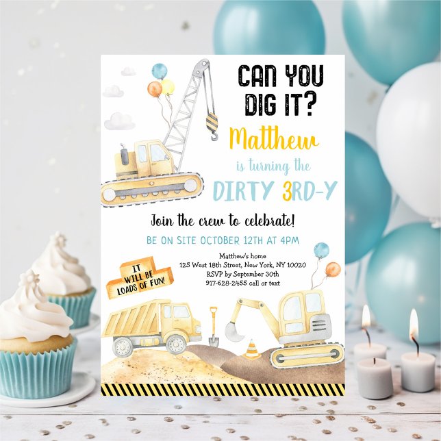 Invitación Sucio 3.ᵉʳ cumpleaños del camión de construcción (Subido por el creador)