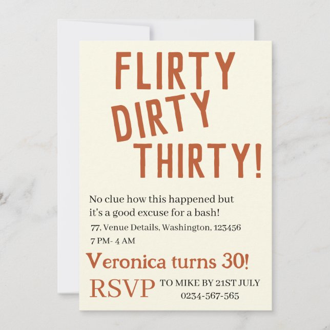 Invitación Sucio coqueto personalizado treinta divertidos cum (Anverso)