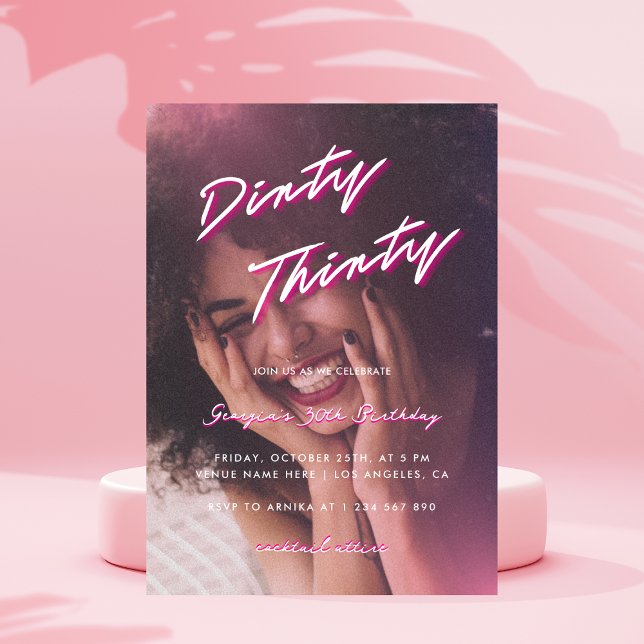 Invitación Sucio rosa retro 30 foto 30 Fiesta de cumpleaños (Subido por el creador)