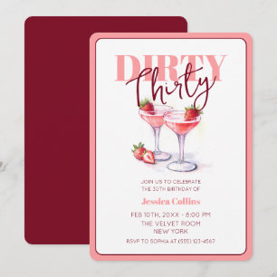 Invitación Sucio Treinta Cóctel Rojo Rosado 30 Fiesta de cump