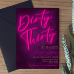 Invitación Sucio Treinta y Treinta Años<br><div class="desc">La invitación minimalista con diseño de luces Neon y el color rosa Fuschia se utilizaron en el título para darle a la invitación un aspecto tentador con granito violeta oscuro como textura en el fondo para que coincida.</div>