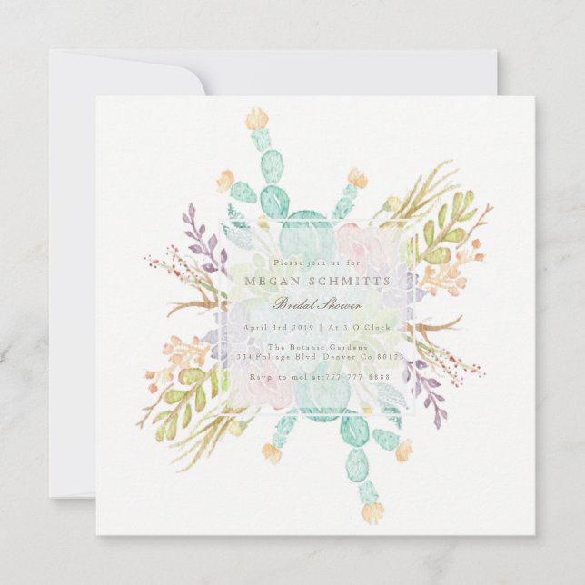 Invitación Suculenta acuarela de Bouquet | Ducha de novia (Anverso)
