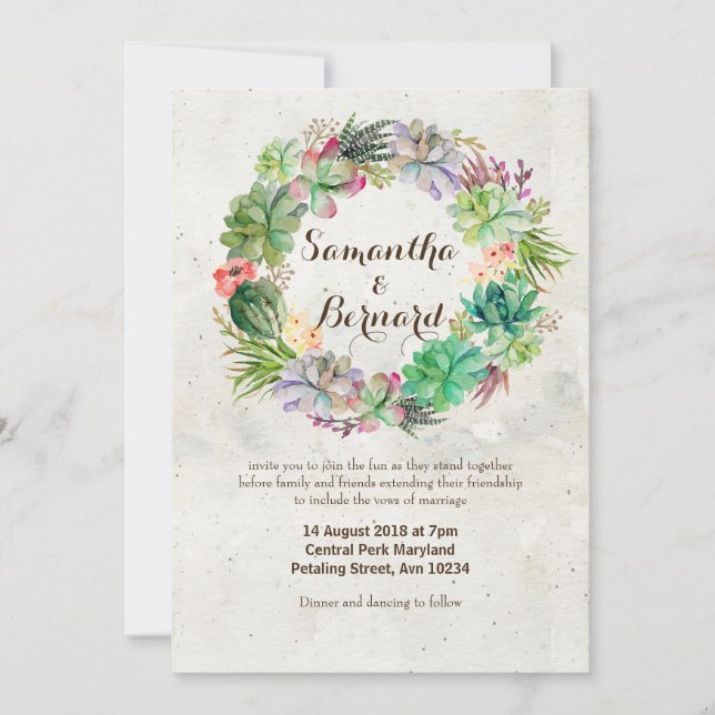 Invitación suculenta de la boda de la guirnalda de (Anverso)