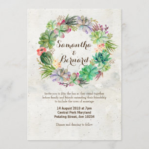 Invitación suculenta de la boda de la guirnalda de