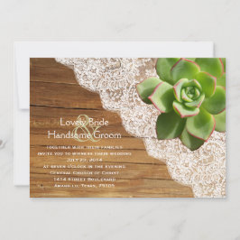 Invitación suculenta de madera de la boda del