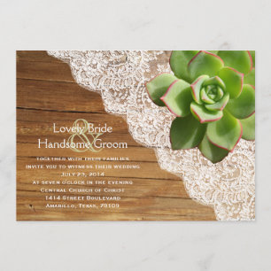 Invitación suculenta de madera de la boda del