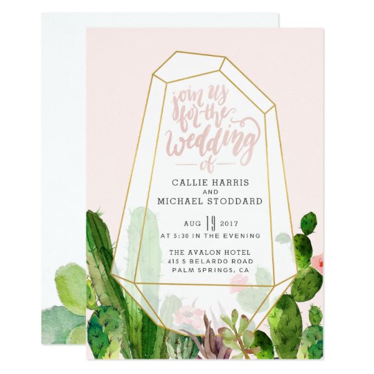 Invitación suculenta del boda del desierto - rosa