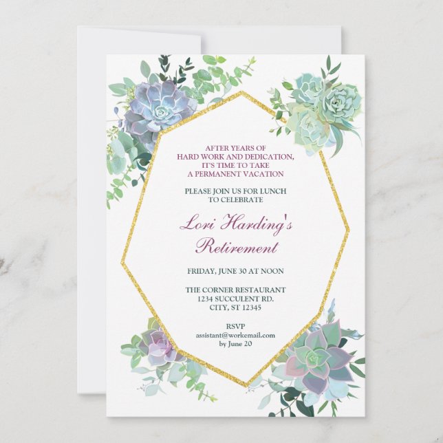 Invitación suculenta del retiro (Anverso)