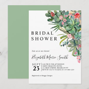 Invitación Suculenta Ducha Bridal De Cactus Verde Rosa Floral