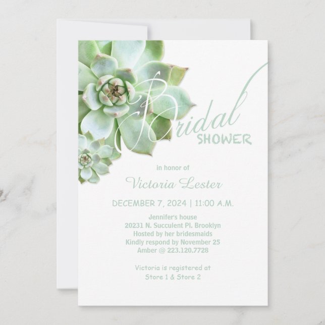 Invitación Suculenta Ducha Bridal Fresca (Anverso)