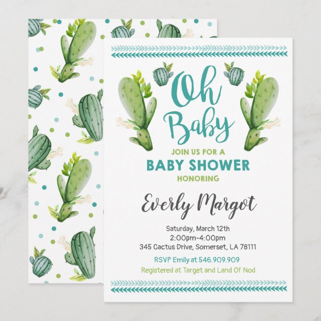 Invitación Suculenta ducha Cactus Baby Shower Invitation (Anverso / Reverso)