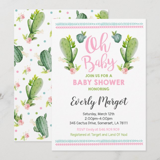 Invitación Suculenta ducha Cactus Baby Shower Invitation (Anverso / Reverso)