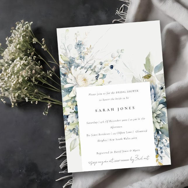Invitación Suculenta ducha de novia floral suave azul verde (Subido por el creador)