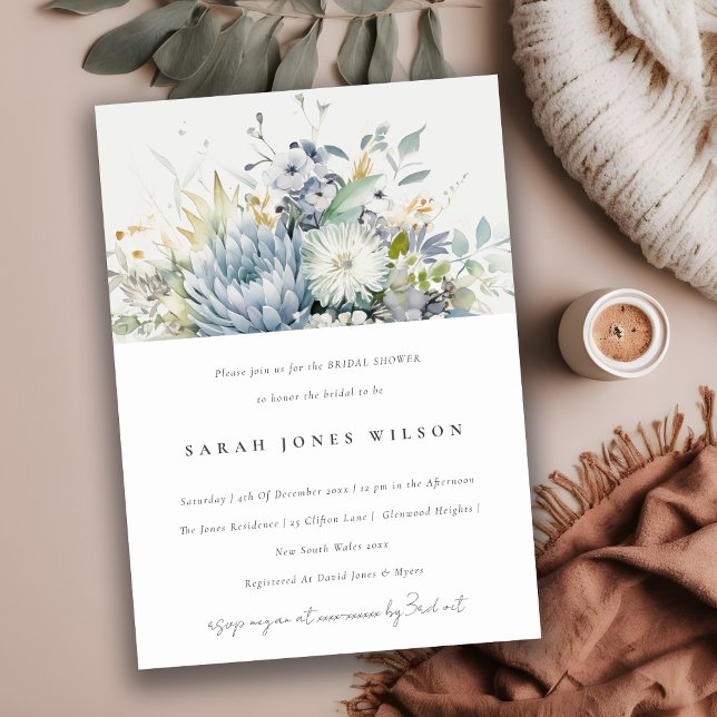 Invitación Suculenta ducha de novia floral suave azul verde (Subido por el creador)