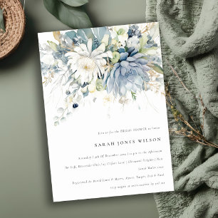 Invitación Suculenta ducha de novia floral suave azul verde
