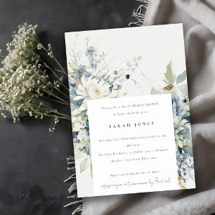 Invitación Suculenta ducha de novia floral suave azul verde
