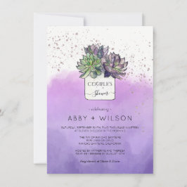 Invitación Suculenta ducha de pareja de cactus verde púrpura