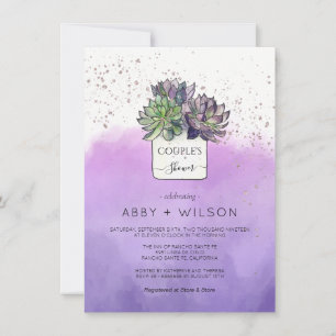 Invitación Suculenta ducha de pareja de cactus verde púrpura