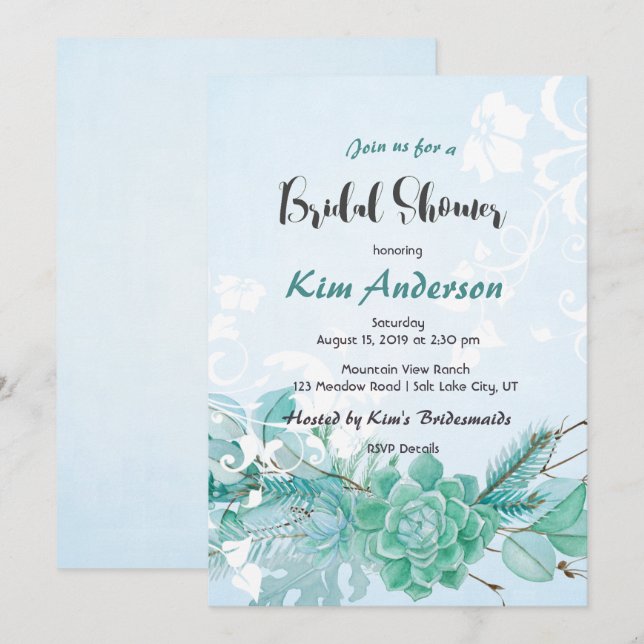 Invitación Suculenta ducha de pareja de novias románticas de  (Anverso / Reverso)