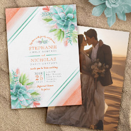 Invitación Suculenta foto de boda de naranja verde acuarela