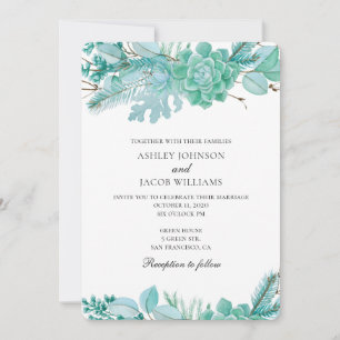 Invitación Suculenta invitación. Cactus de boda de menta. Flo