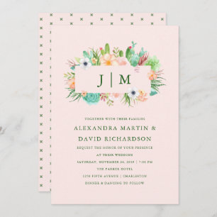 Invitación suculenta rosada de la boda del