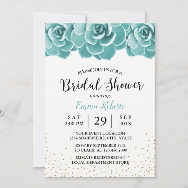 Invitación Suculenta Rústica Floral Bridal Shower (Anverso)