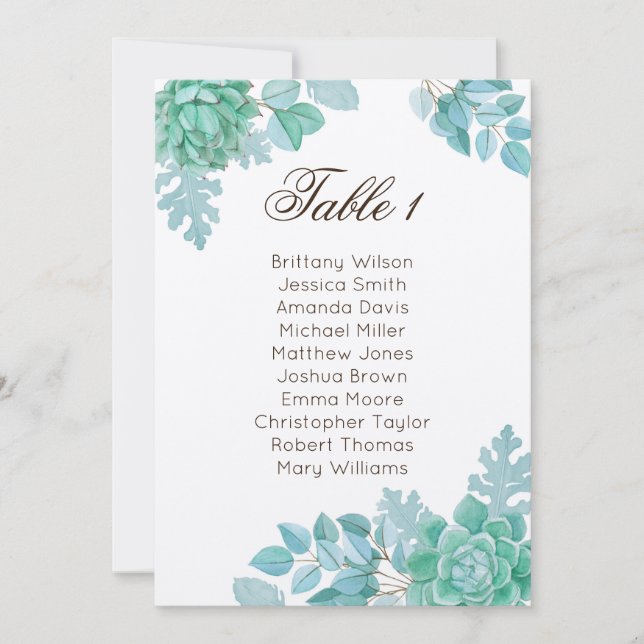 Invitación Suculenta tabla de asientos boda. Cactus rústico (Anverso)