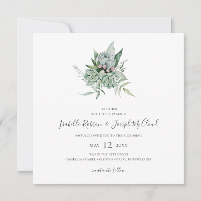 Invitación Suculenta vegetación | Boda de la Plaza Verde Oscu (Anverso)