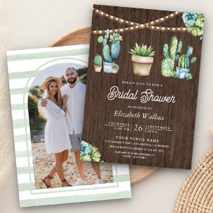 Invitación Suculenta vegetación Cactus Pots Wood Bridal Showe