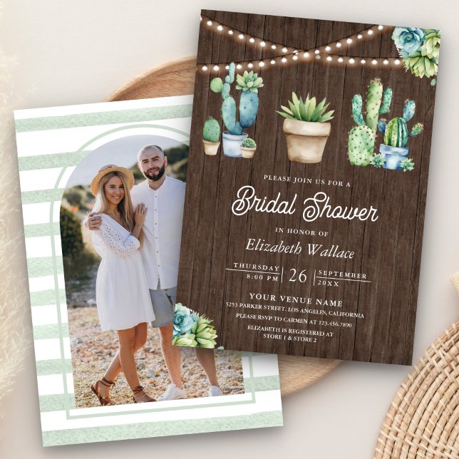 Invitación Suculenta vegetación Cactus Pots Wood Bridal Showe (Subido por el creador)