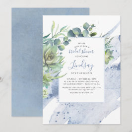 Invitación Suculenta vegetación Dusty Blue Bridal Shower