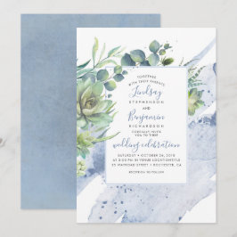 Invitación Suculenta vegetación Dusty Blue Elegant Wedding