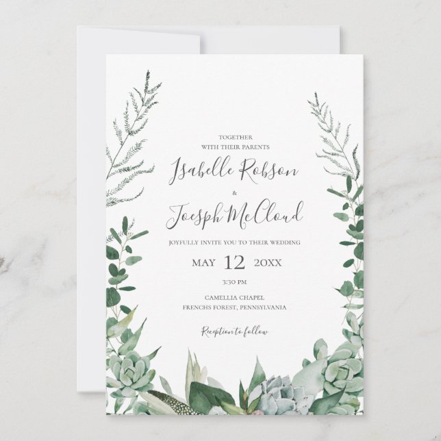 Invitación Suculenta vegetación | Todos En Un Boda (Anverso)