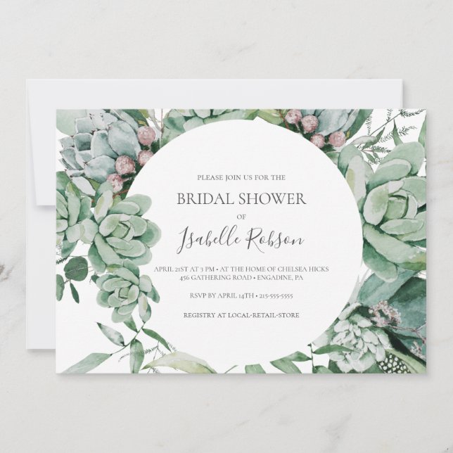 Invitación Suculenta vegetación Verde Ducha de novia horizont (Anverso)