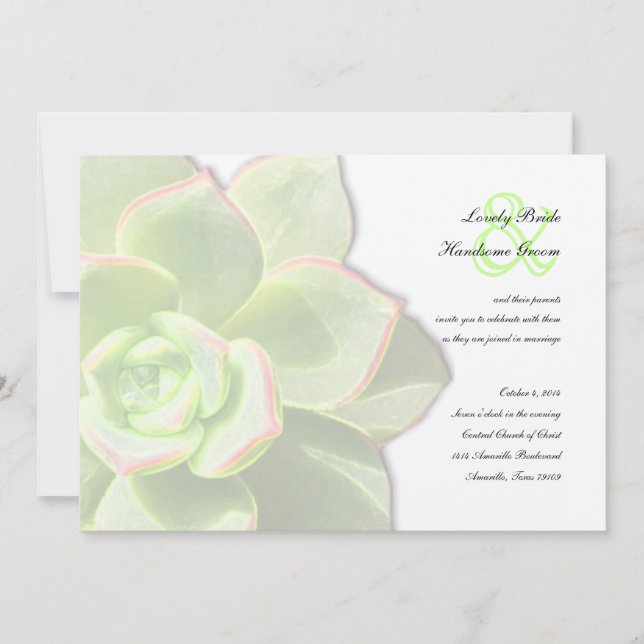 Invitación suculenta verde translúcida de la boda (Anverso)