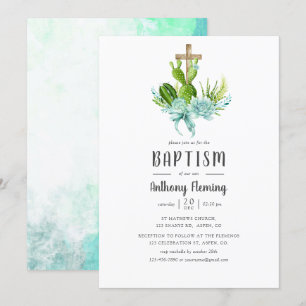 Invitación Suculentas Acuarela Bautizo de Niño