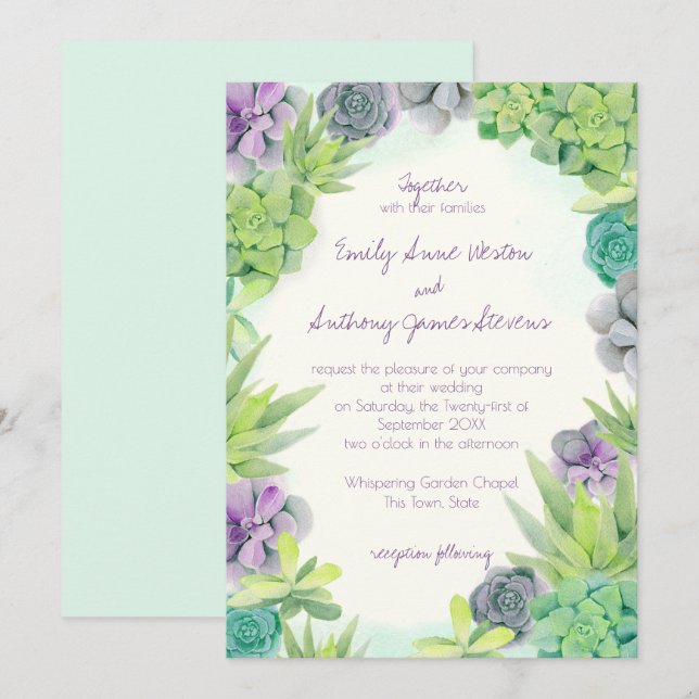 Invitación Suculentas acuarela Boda (Anverso / Reverso)