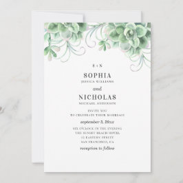Invitación Suculentas acuarela. Boda de cactus verdes