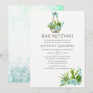 Invitación Suculentas Acuarela de Moda Bar Mitzvah