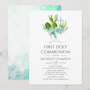 Invitación Suculentas Acuarela Niño Primera Comunión