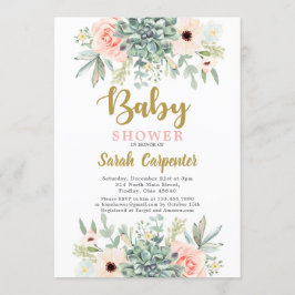 Invitación Suculentas acuarelas florales Baby Shower